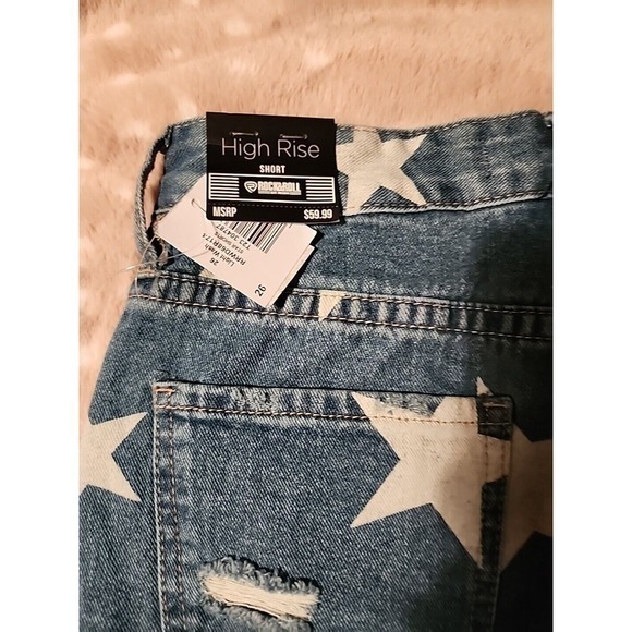 Rock‎ & Roll Denim Women's Light Wash High Rise Star Print Americana Shorts 26 - Picture 6 of 6